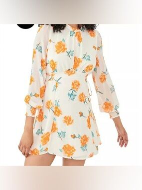 NWT Free People Samantha Print Long Sleeve Lace-up Minidress In Light Combo XS